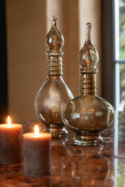 Vaas + dop Fles Deco Joe Glas Beige Medium