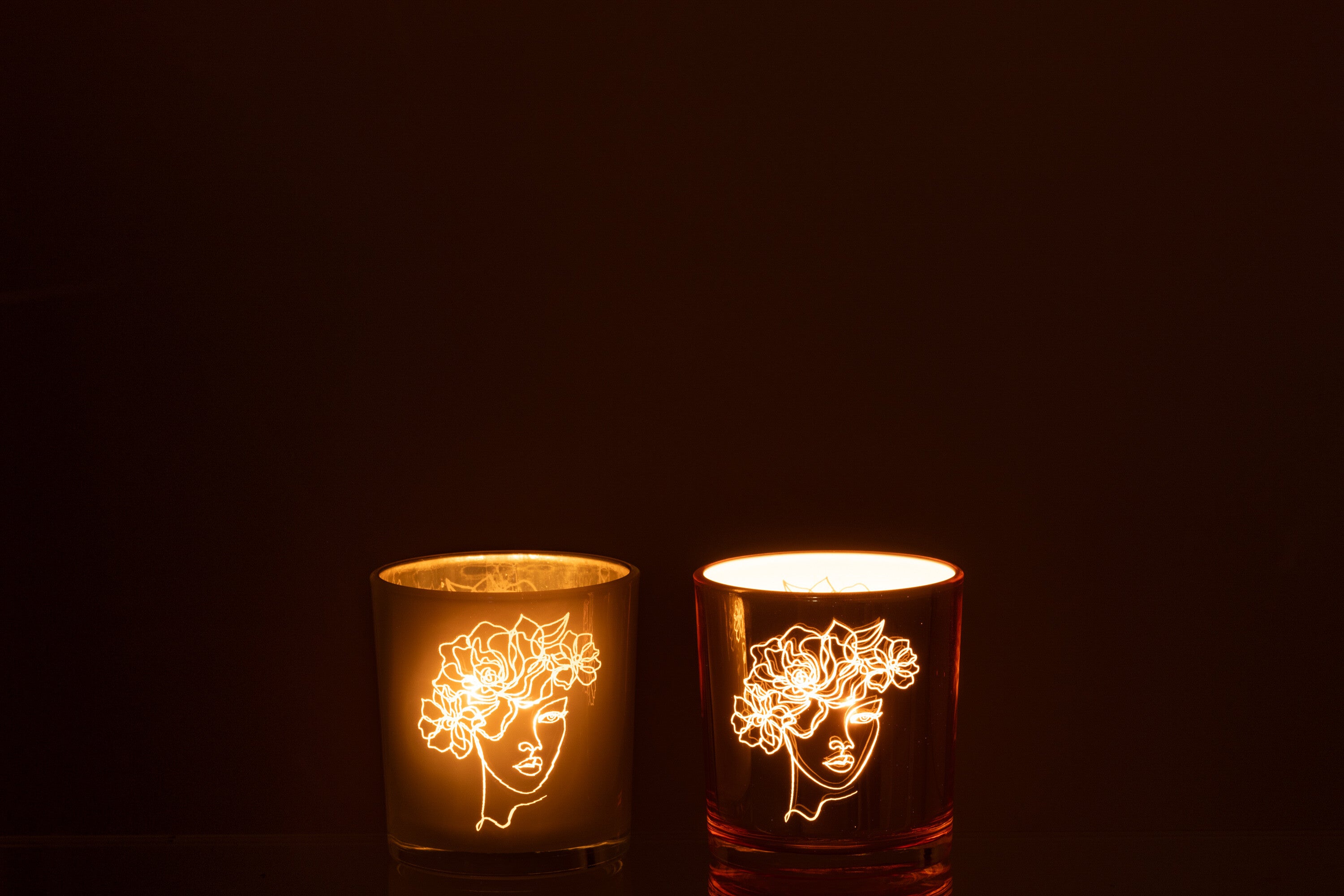 Theelichthouder Dame Haar Bloemen Glas Wit/Goud Klein Assortiment Van 2