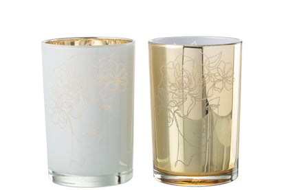 Orkaan Dame Haarbloemen Glas Wit/Goud Groot Assortiment Van 2