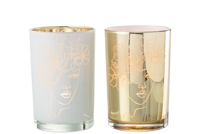 Orkaan Dame Haarbloemen Glas Wit/Goud Groot Assortiment Van 2