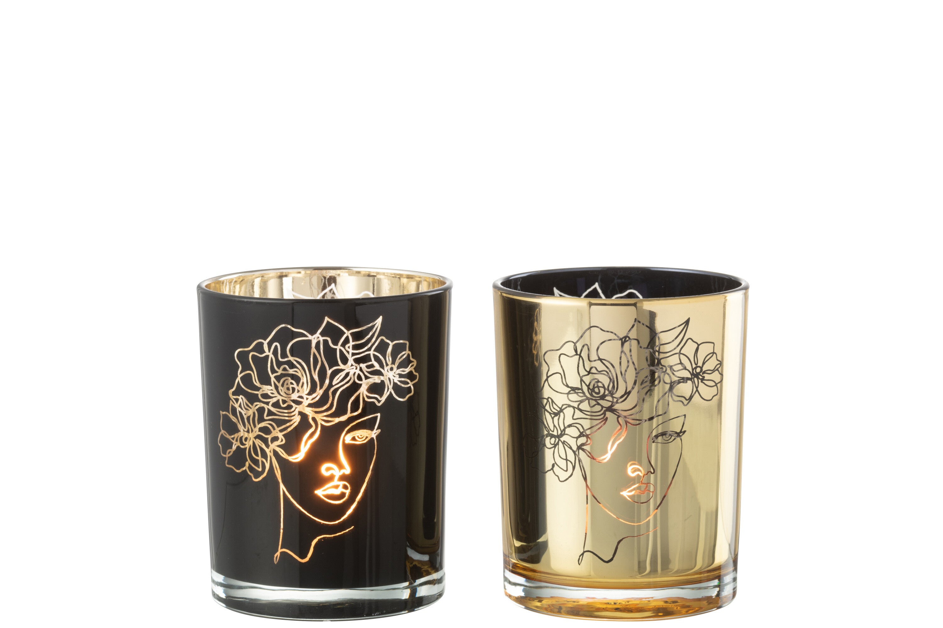 Orkaan Dame Haarbloemen Glas Zwart/Goud Medium Assortiment Van 2