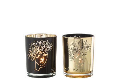 Orkaan Dame Haarbloemen Glas Zwart/Goud Medium Assortiment Van 2