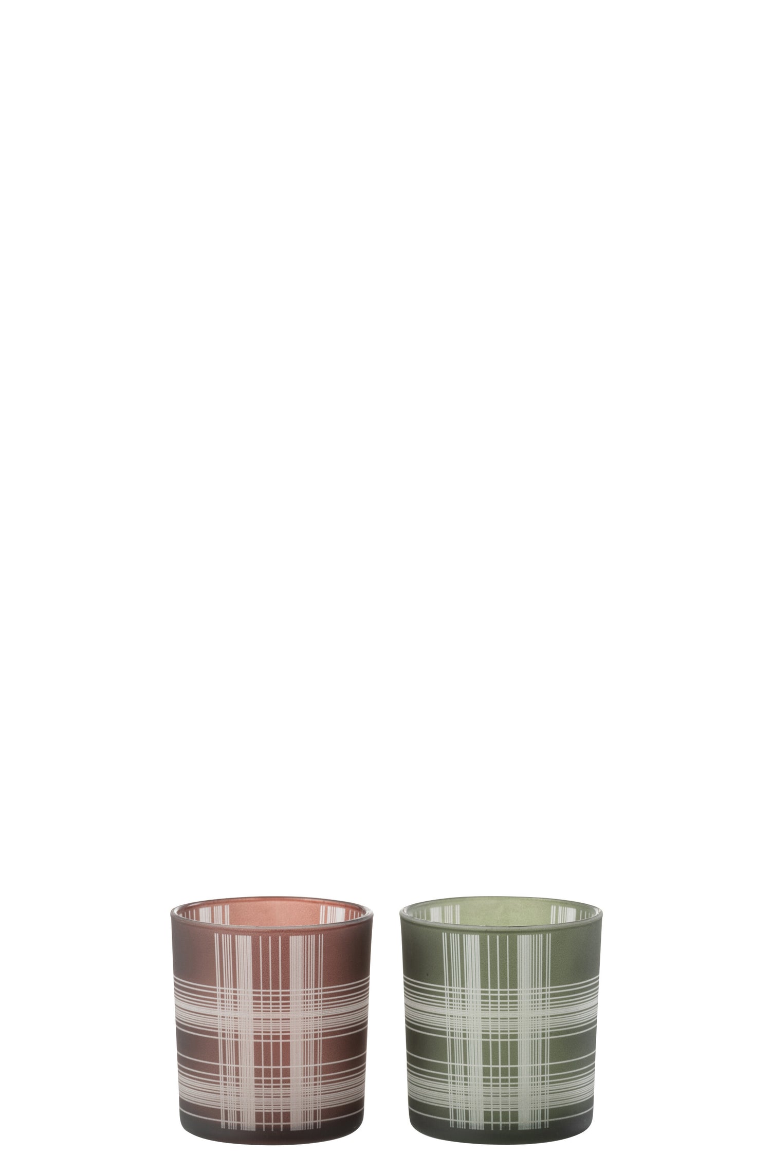 Theelichthouder Check Glas Mat Bruin/Groen Klein Assortiment Van 2