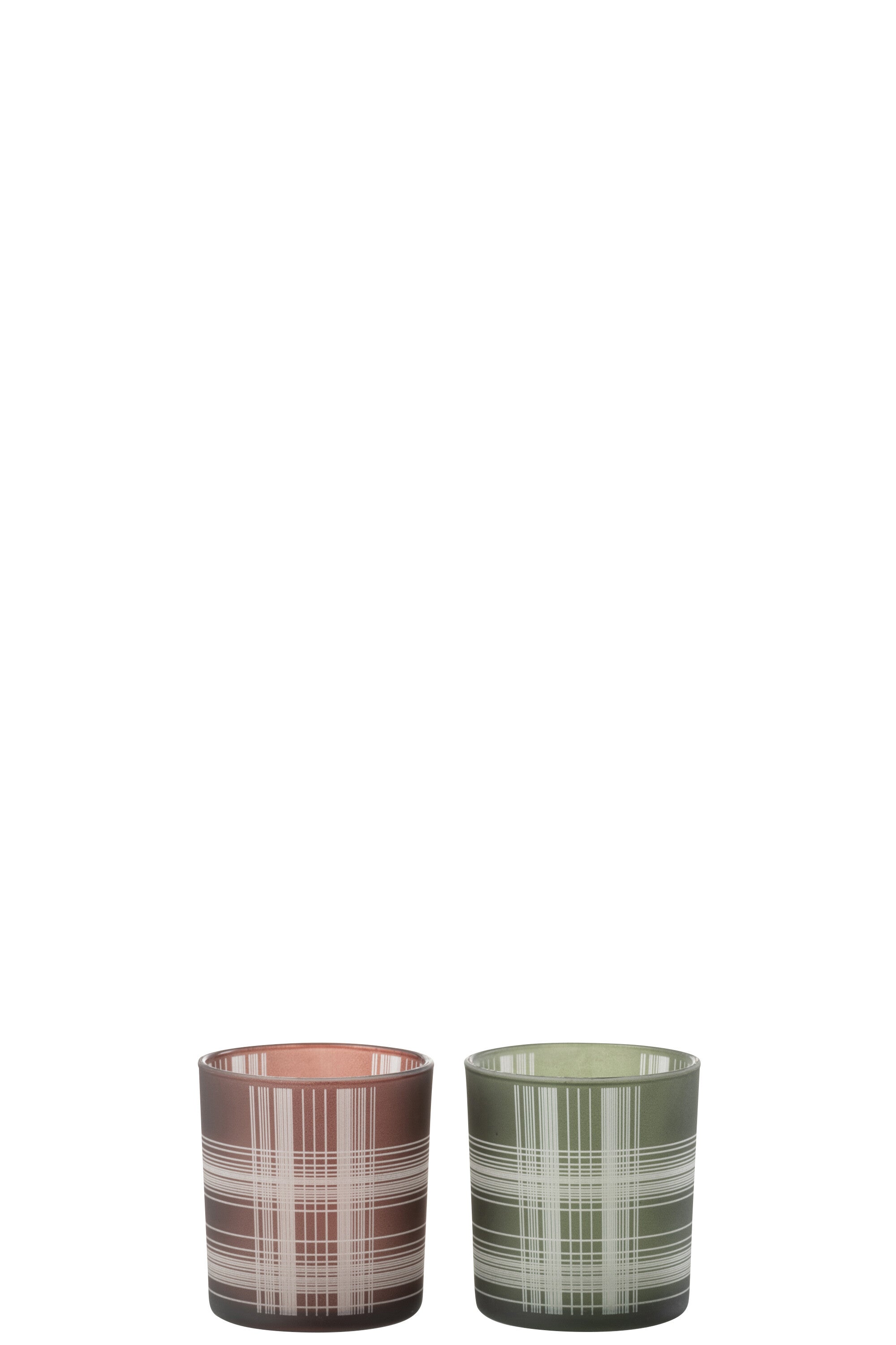 Theelichthouder Check Glas Mat Bruin/Groen Klein Assortiment Van 2