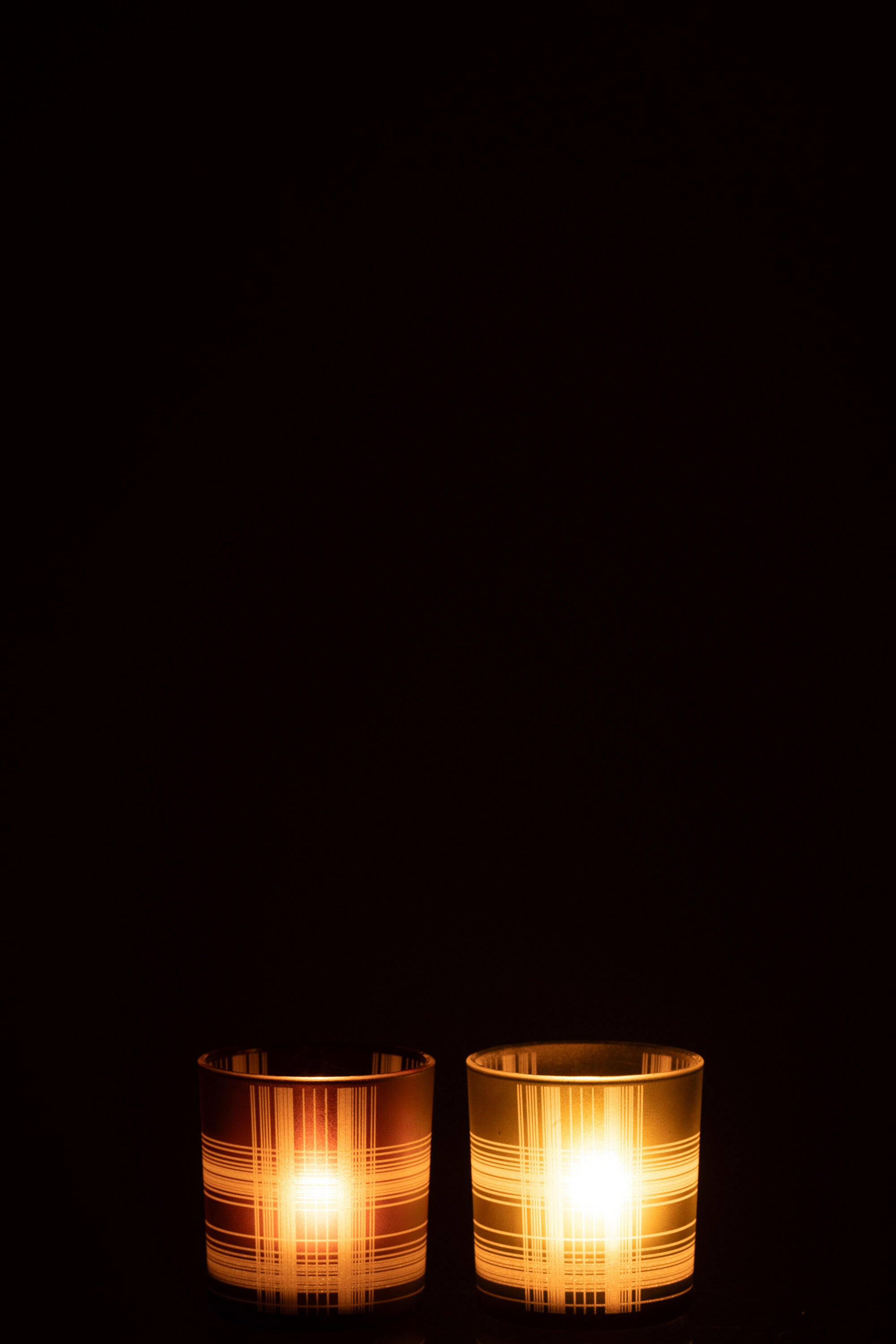 Theelichthouder Check Glas Mat Bruin/Groen Klein Assortiment Van 2