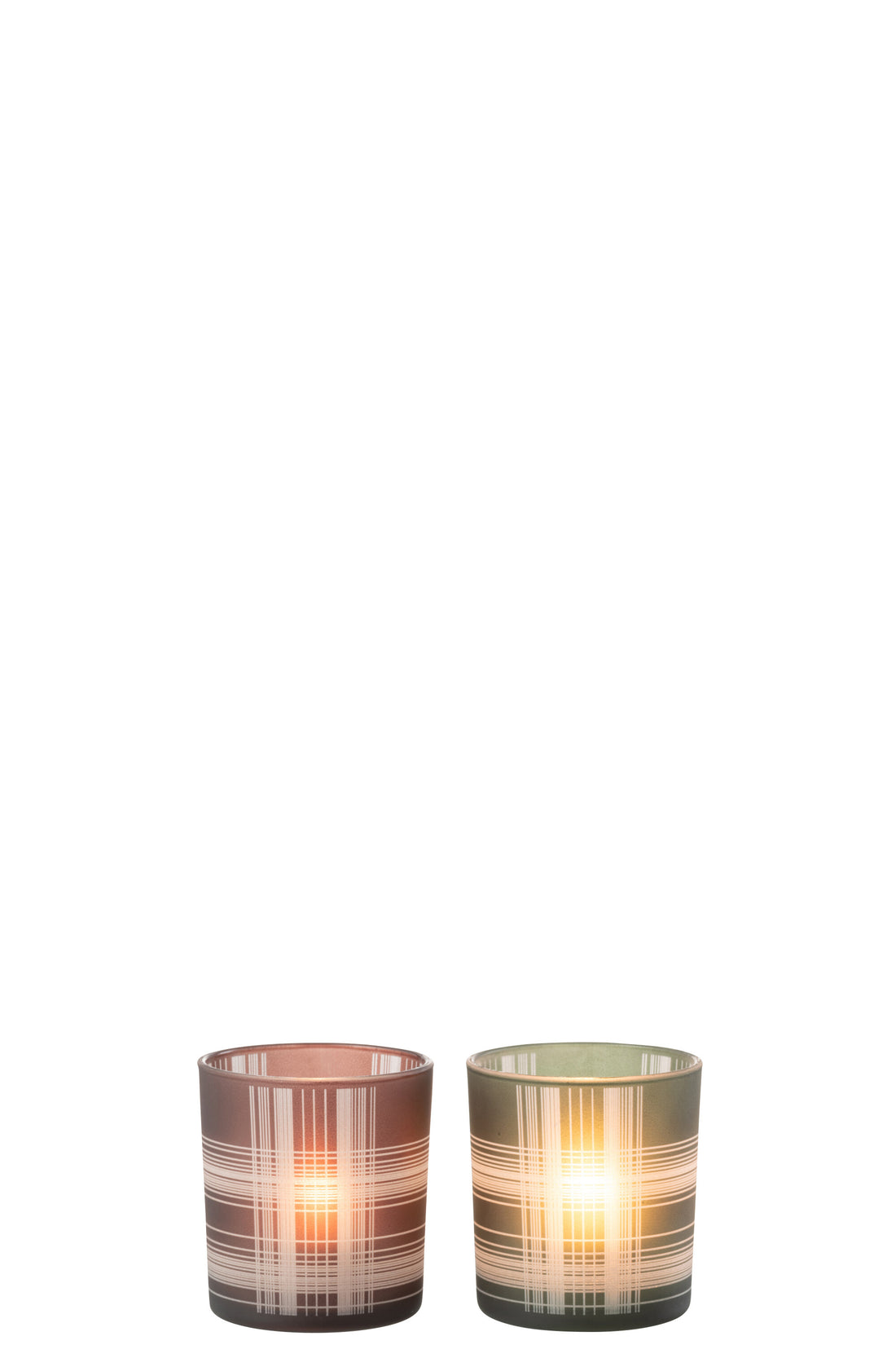 Theelichthouder Check Glas Mat Bruin/Groen Klein Assortiment Van 2