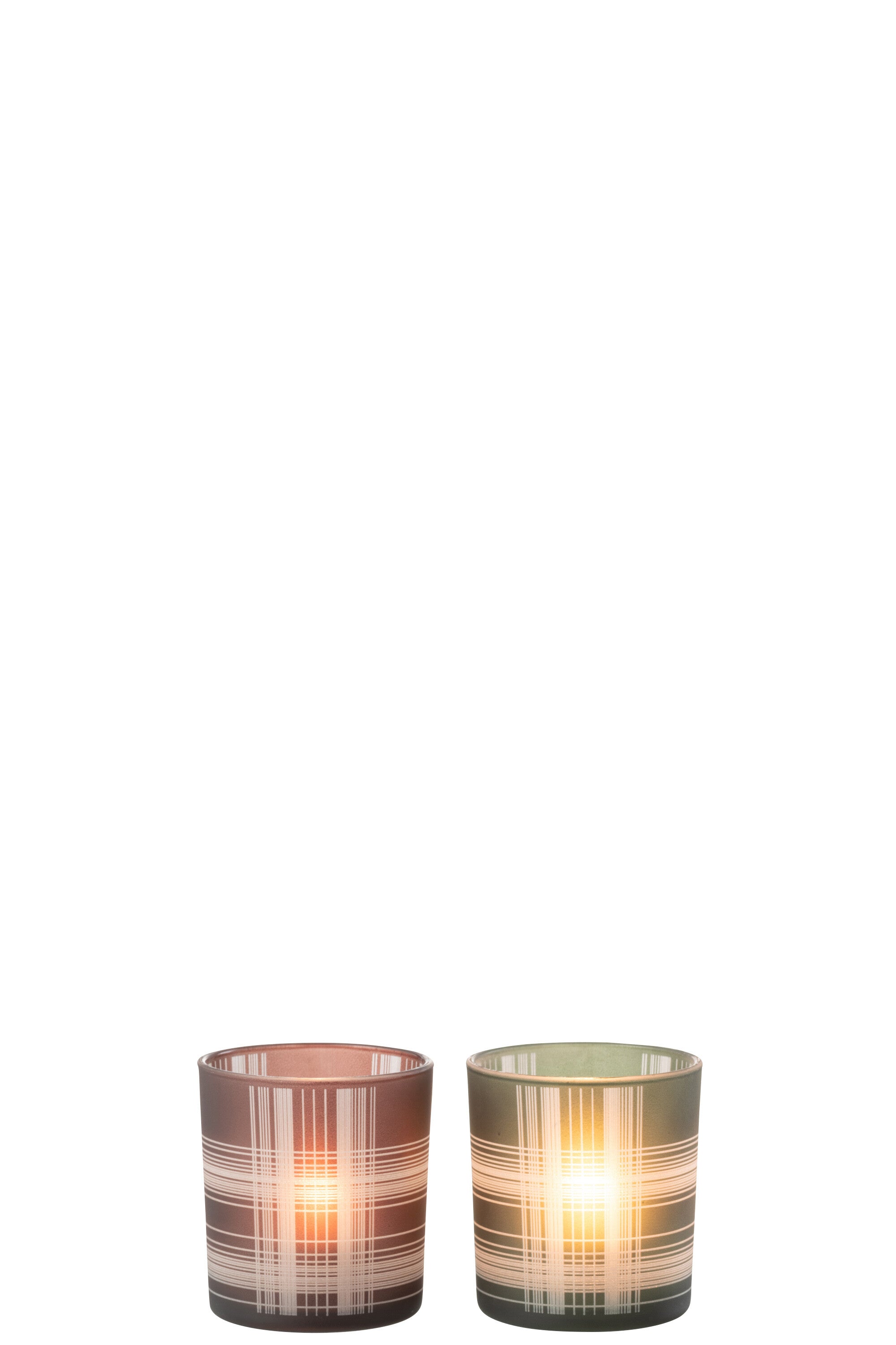Theelichthouder Check Glas Mat Bruin/Groen Klein Assortiment Van 2