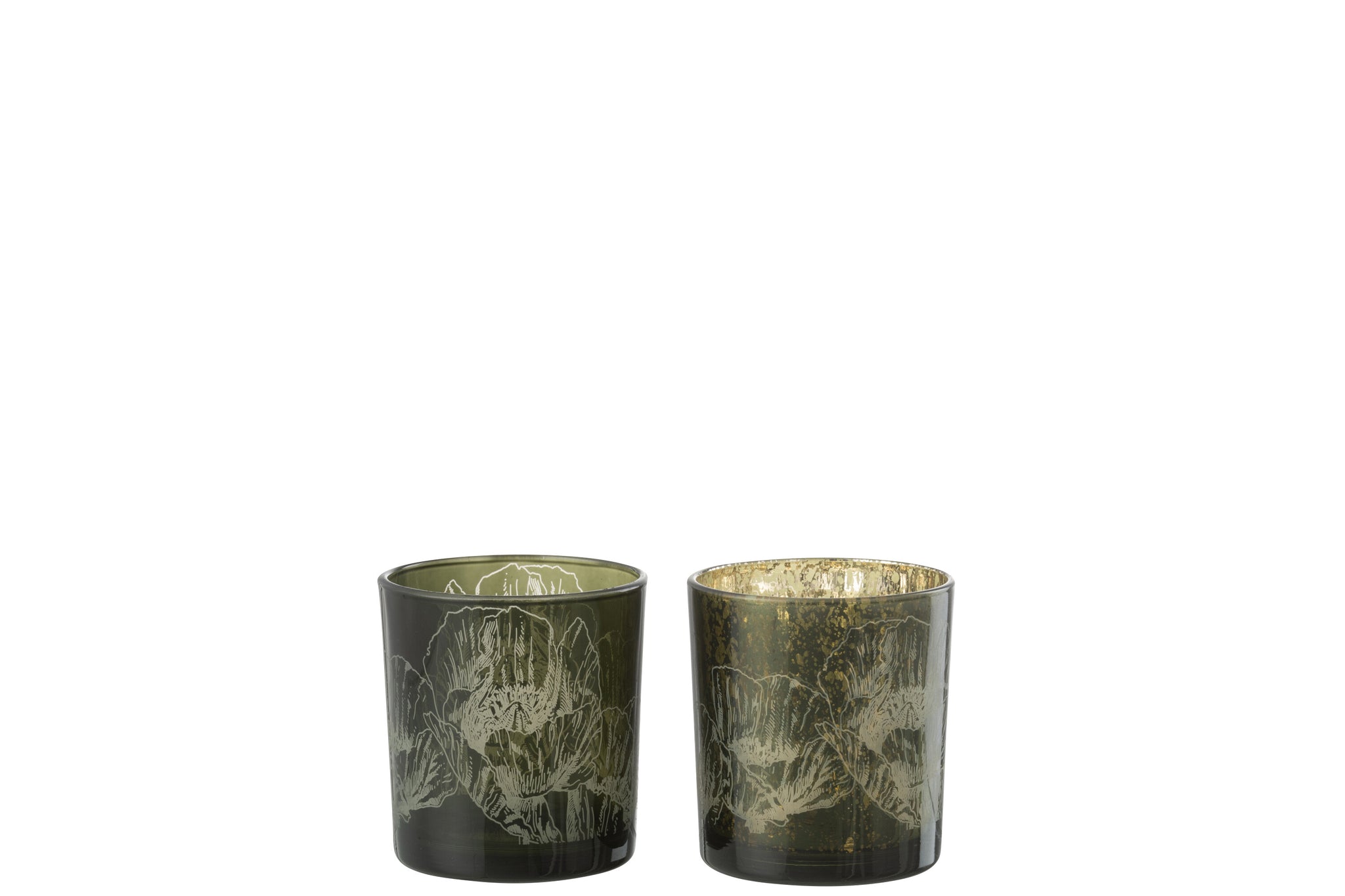 Theelichthouder Bloemen Glas Kakigroen/Antiek Kakigroen Kleine Assortiment Van 2