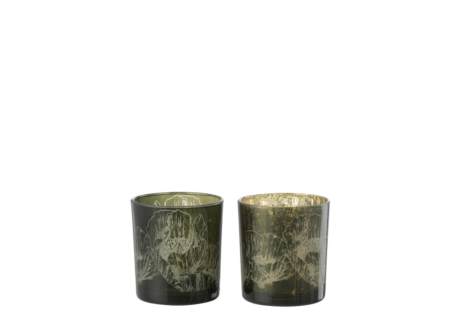 Theelichthouder Bloemen Glas Kakigroen/Antiek Kakigroen Kleine Assortiment Van 2