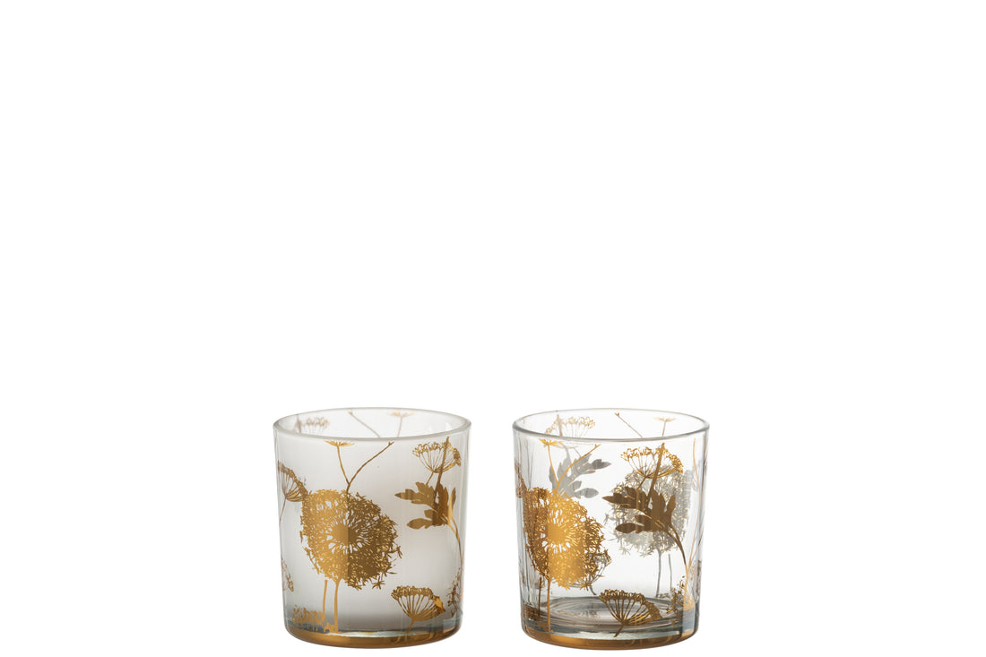 Theelichthouder Paardenbloem Glas Helder/Mat/Goud Klein Assortiment Van 2