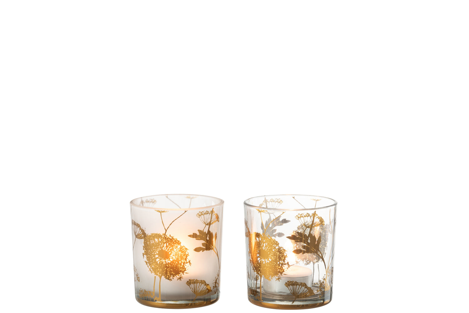 Theelichthouder Paardenbloem Glas Helder/Mat/Goud Klein Assortiment Van 2