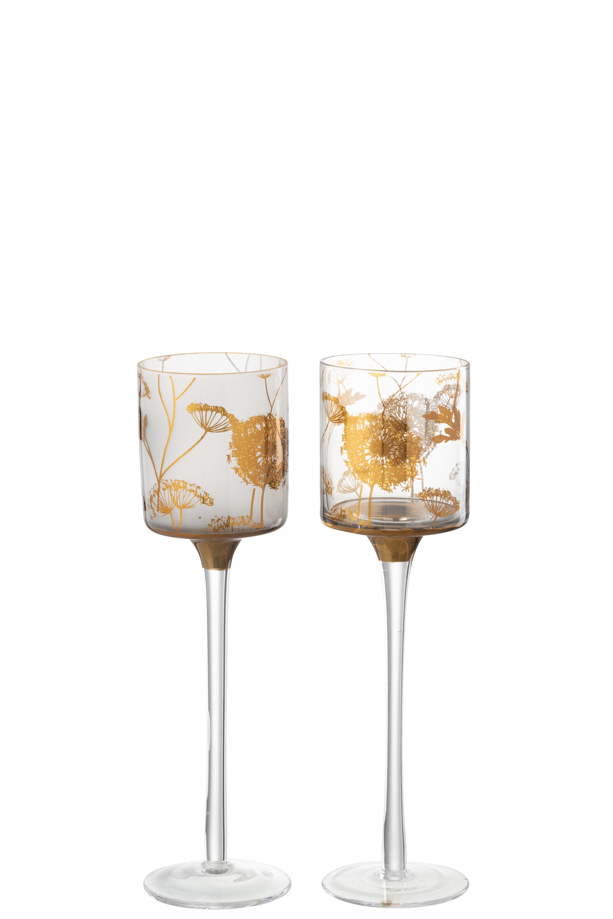 Theelichthouder Op Voet Glas Transparant/Mat/Goud Klein Assortiment Van 2