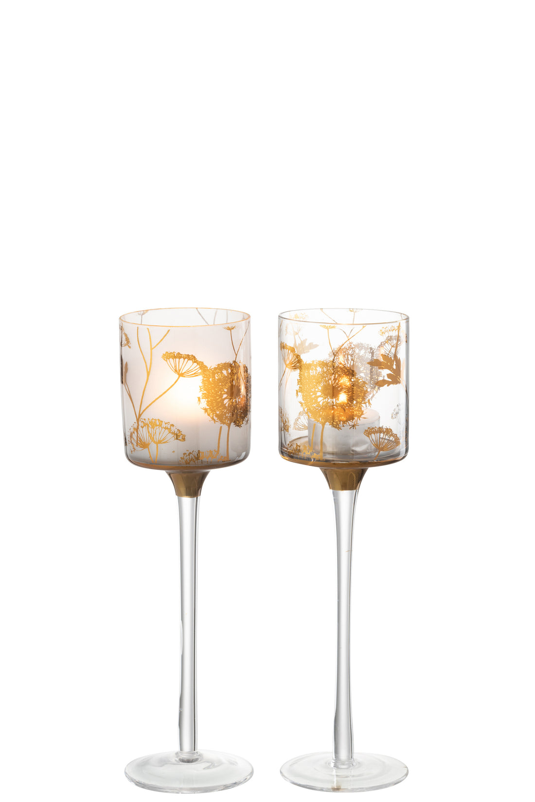 Theelichthouder Op Voet Glas Transparant/Mat/Goud Klein Assortiment Van 2
