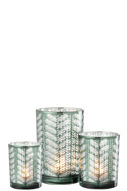 Orkaan Herringbone Glas Groen/Zilver Groot