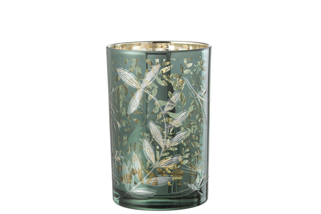 Orkaan laat glas groen/antiek goud groot achter.