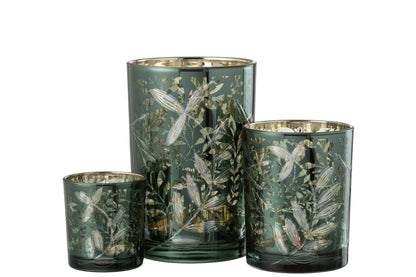 Orkaan laat glas groen/antiek goud groot achter.