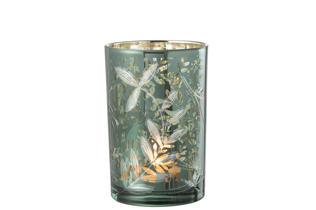 Orkaan laat glas groen/antiek goud groot achter.