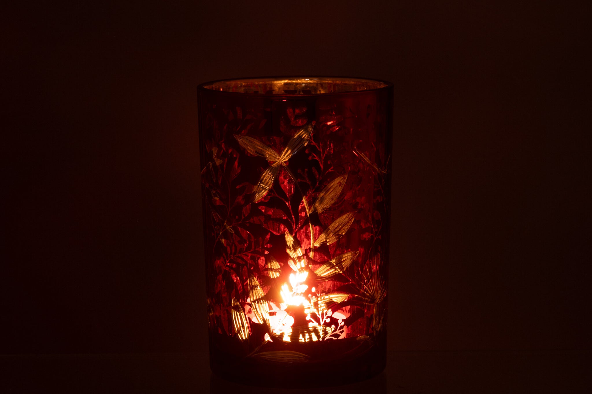 Orkaan Laat Glas Rood/Antiek Goud Groot