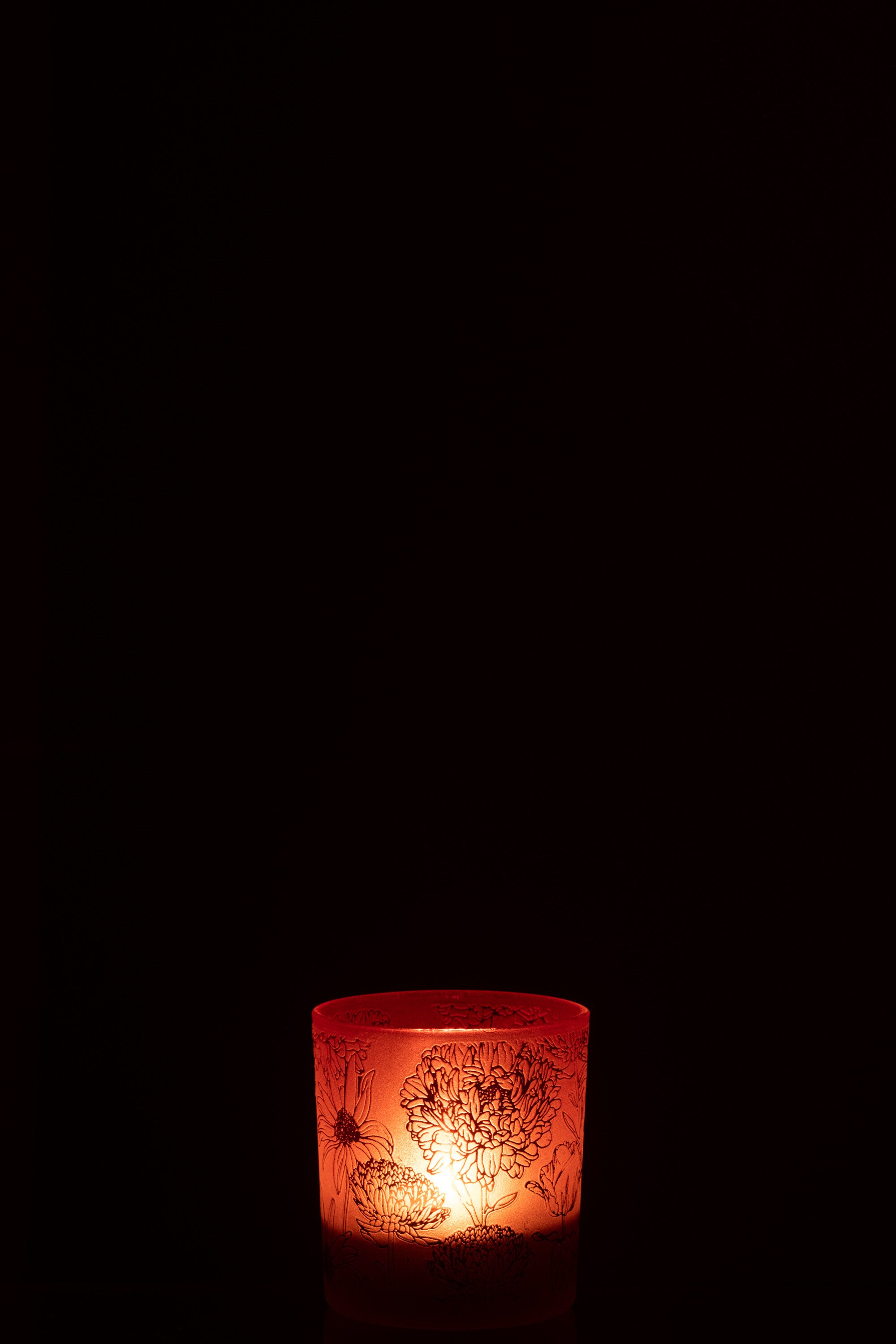 Theelichthouder Bloemen Glas Mat Rood/Goud Klein