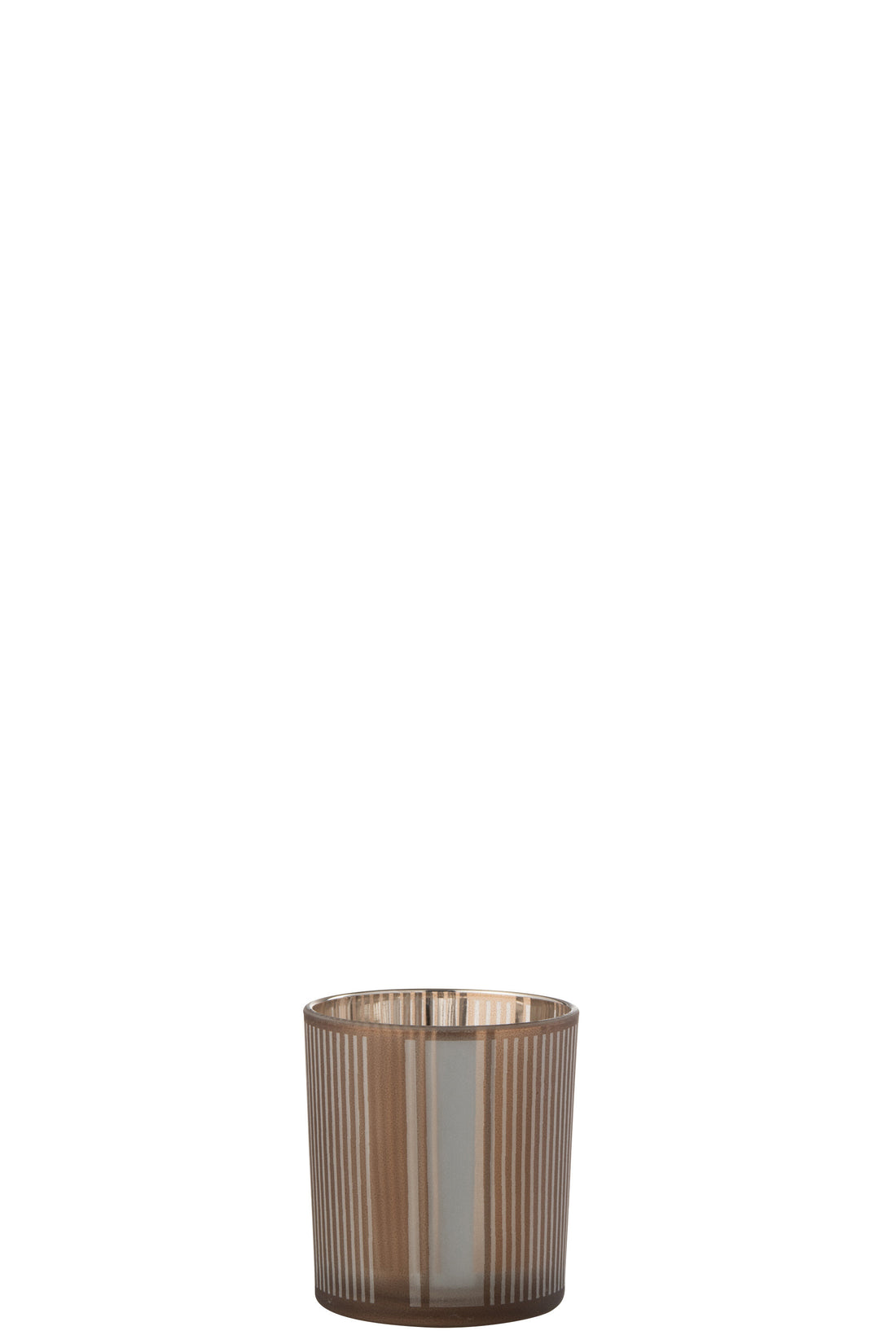 Theelichthouder Strepen Glas Mat Bruin/Wit Klein