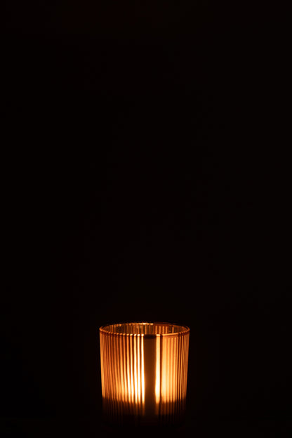 Theelichthouder Strepen Glas Mat Bruin/Wit Klein