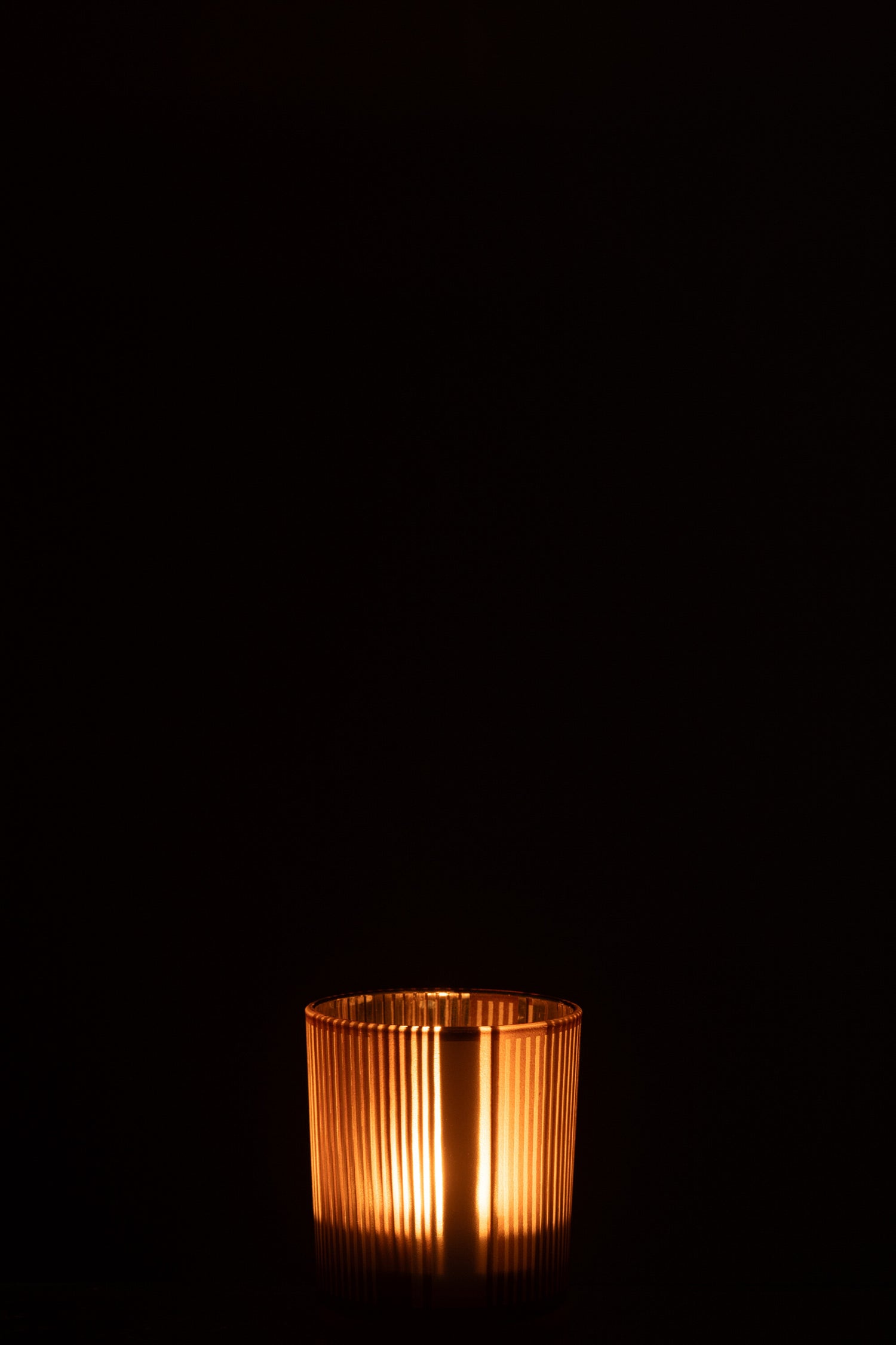 Theelichthouder Strepen Glas Mat Bruin/Wit Klein