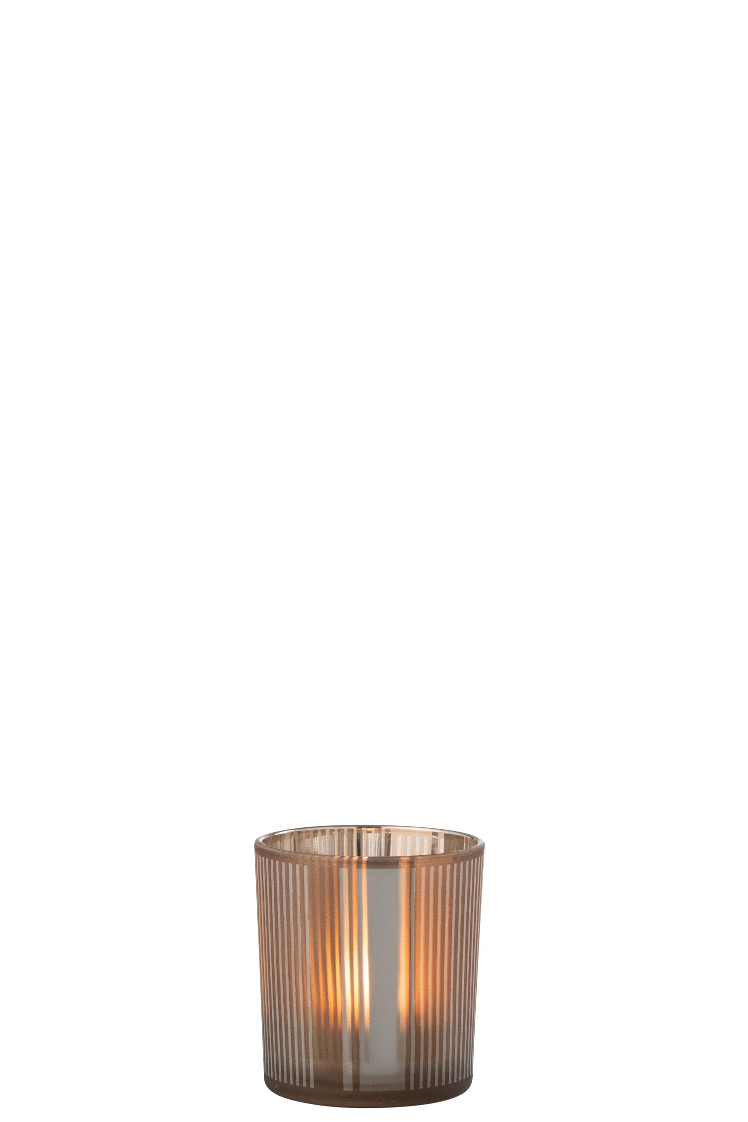 Theelichthouder Strepen Glas Mat Bruin/Wit Klein