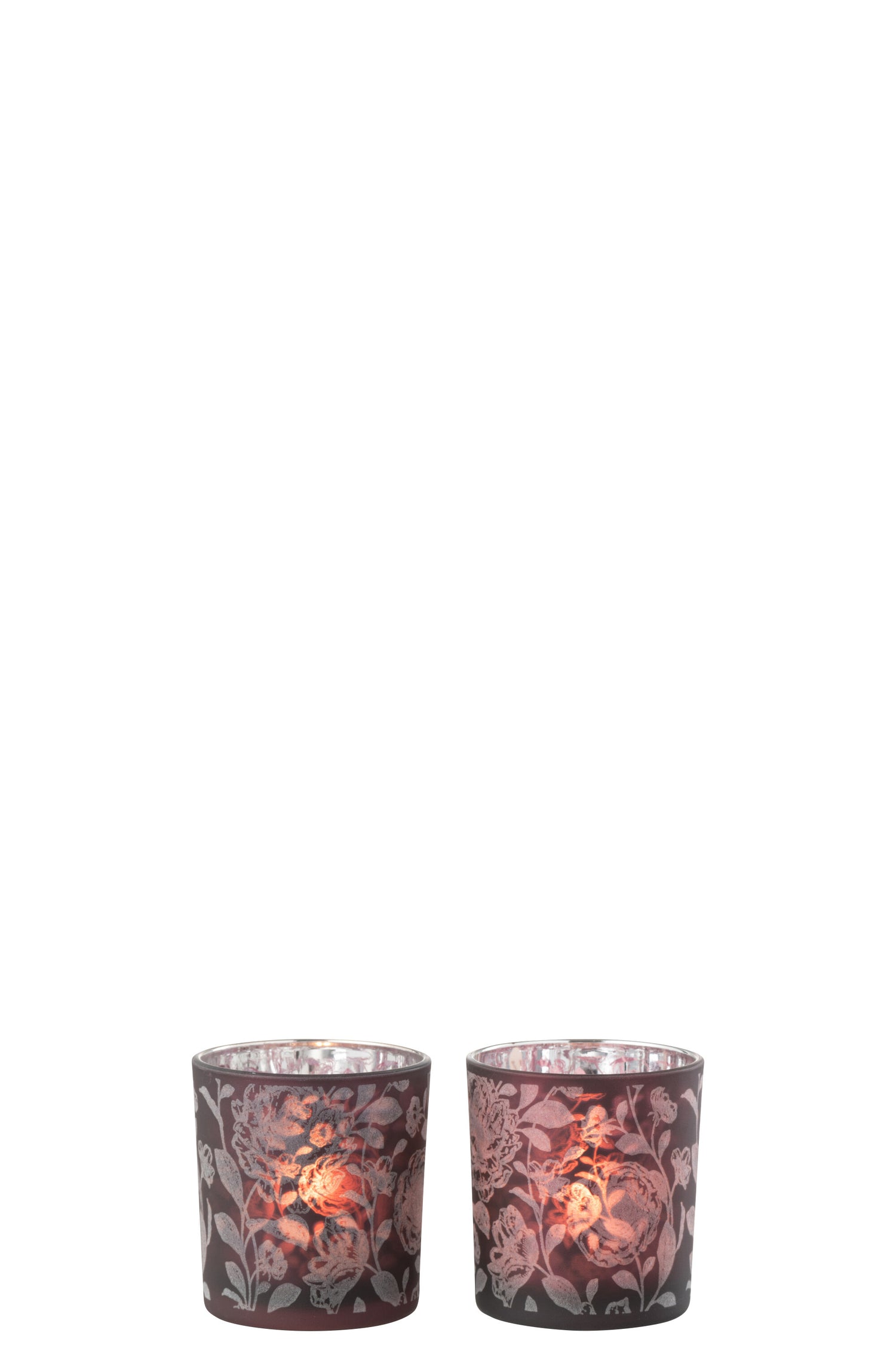 Theelichthouder Bloemen Glas Mat Paars Mix/Zilver Klein Assortiment Van 2