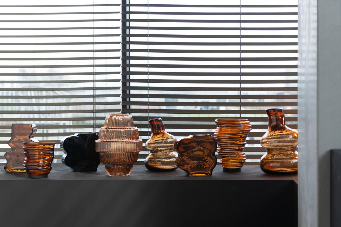 Vaas Onregelmatig Glas Kameel/Donkerbruin Klein Assortiment Van 2
