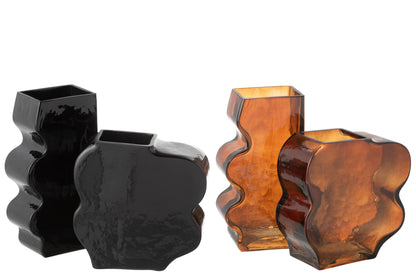 Vaas Onregelmatig Glas Kameel/Donkerbruin Groot Assortiment Van 2