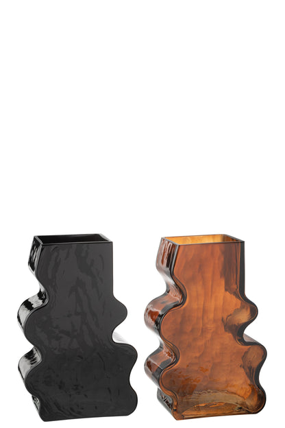 Vaas Onregelmatig Glas Kameel/Donkerbruin Groot Assortiment Van 2