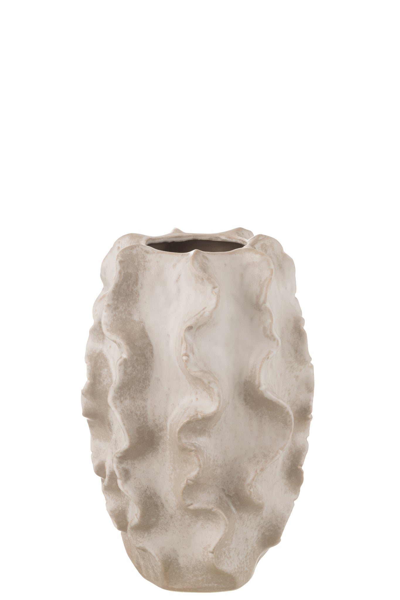 Kleine Vaas in Klei-Beige met Abstracte Golven