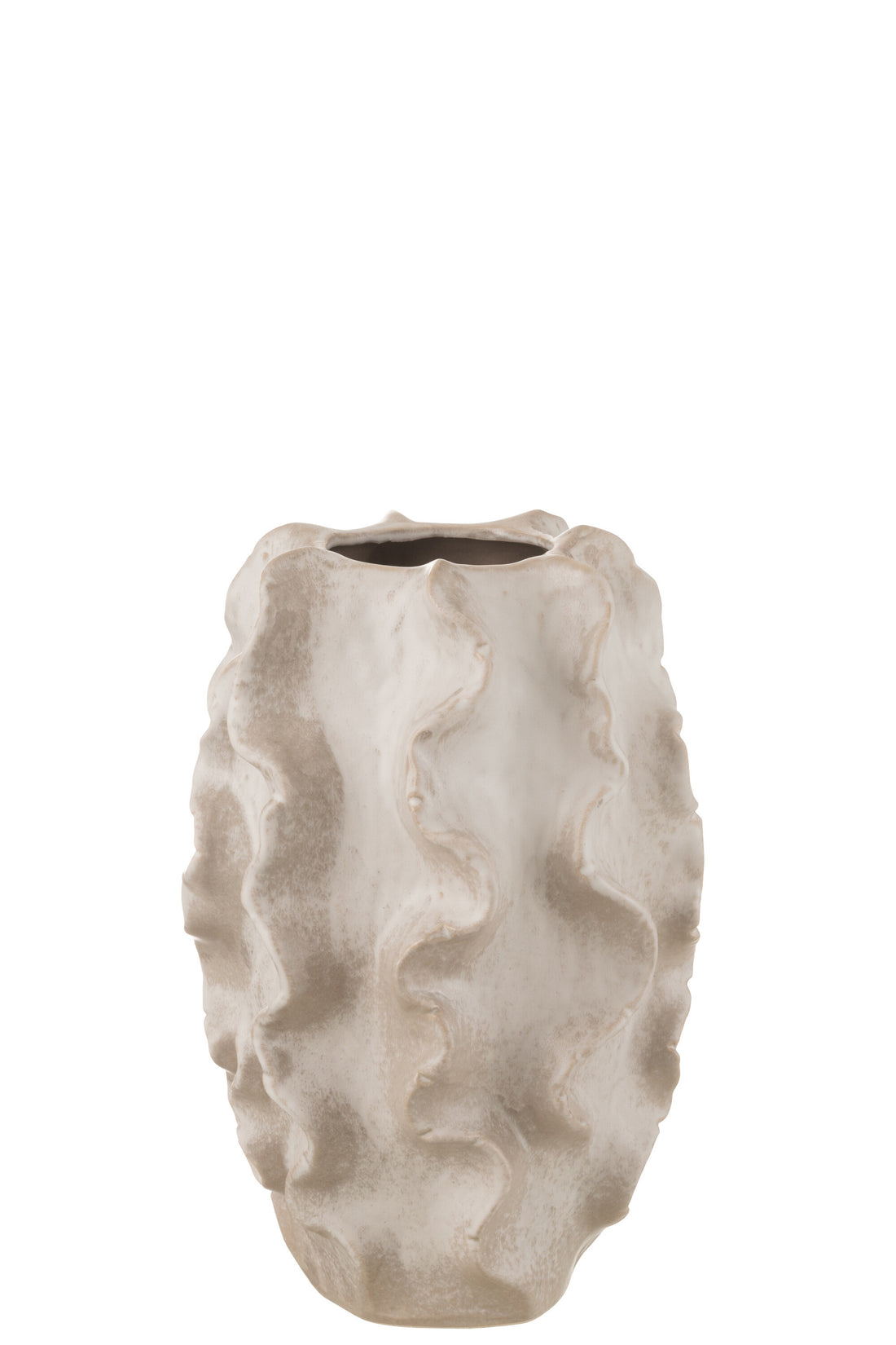 Kleine Vaas in Klei-Beige met Abstracte Golven