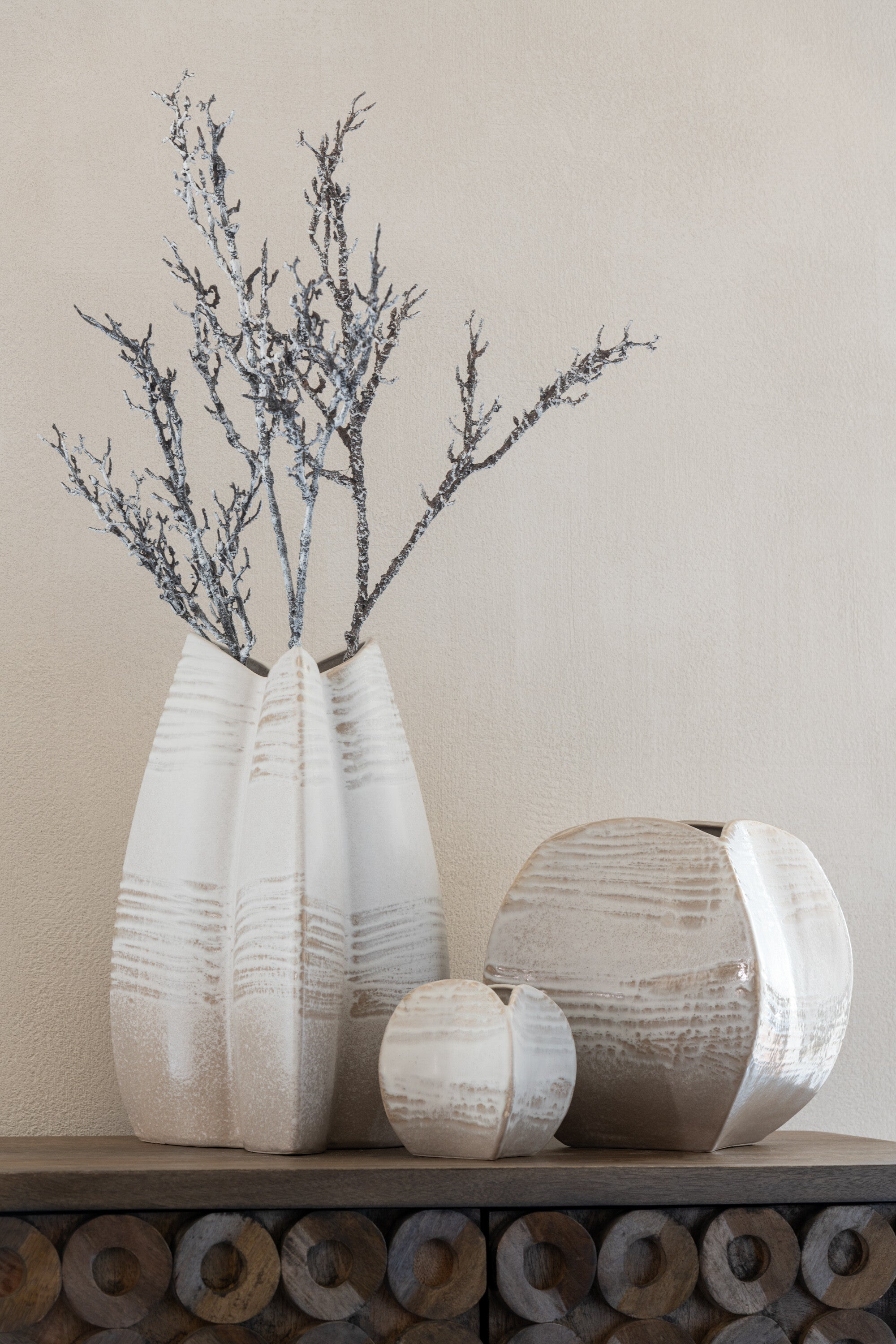 Vaas Abstract Driepoot Klei Beige Groot