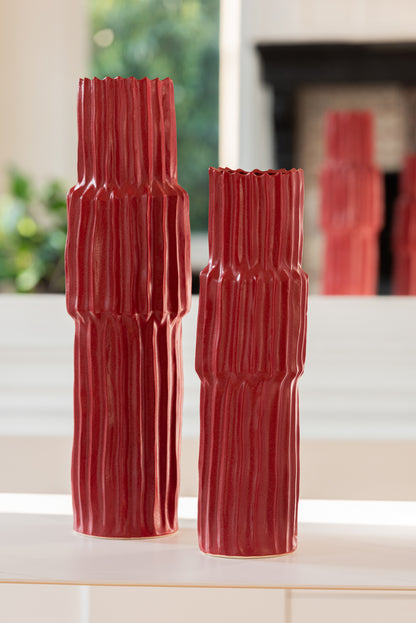 Vaas Geribbeld Porselein Rood Klein