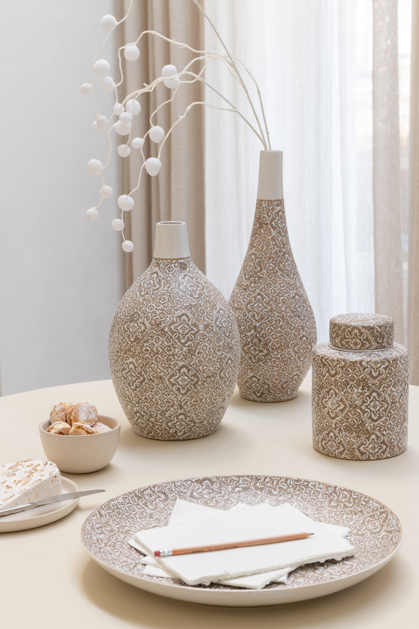 Pot Decoratief Wabi Porselein Beige/Wit Klein