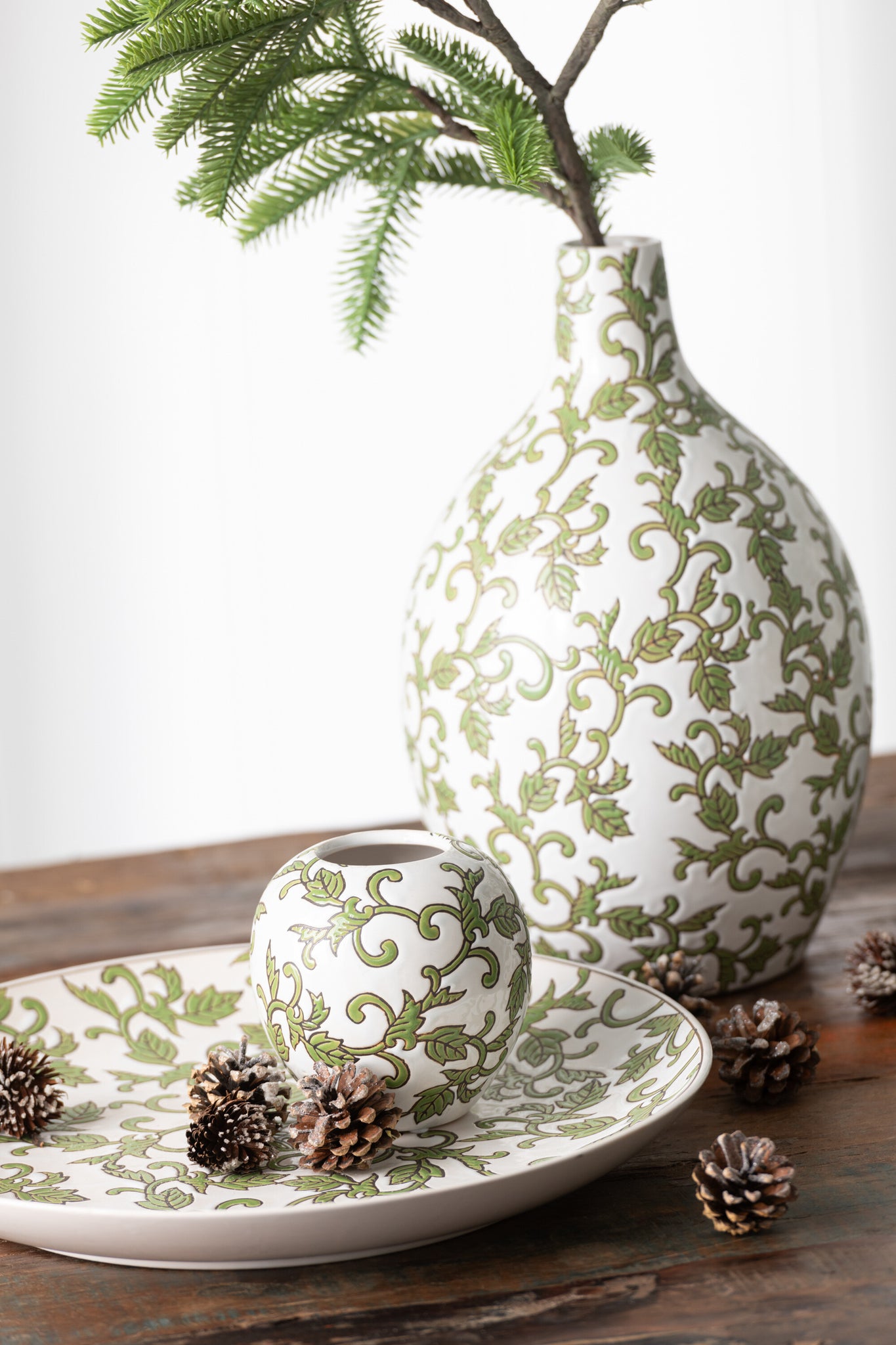 Plaat Decoratieve Yezi Porselein Groen/Wit