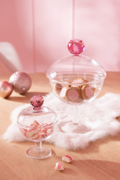 Opslagpot Diamant Kristalglas Transparant/Roze Klein