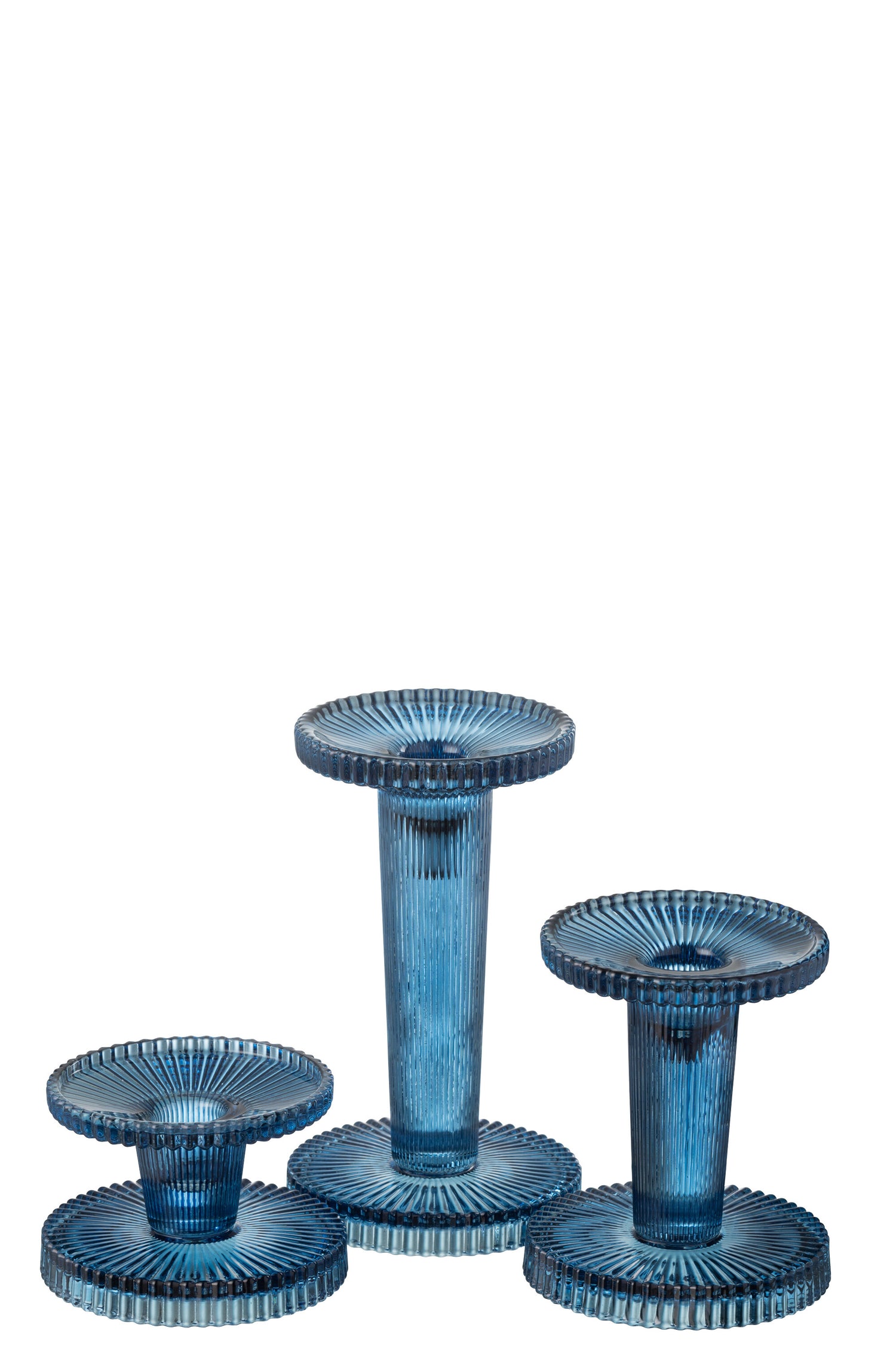 Set van 3 kaarsenhouders Nelly Glas Blauw