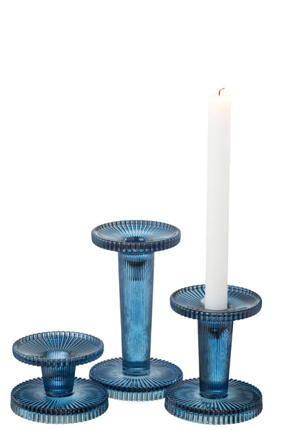 Set van 3 kaarsenhouders Nelly Glas Blauw