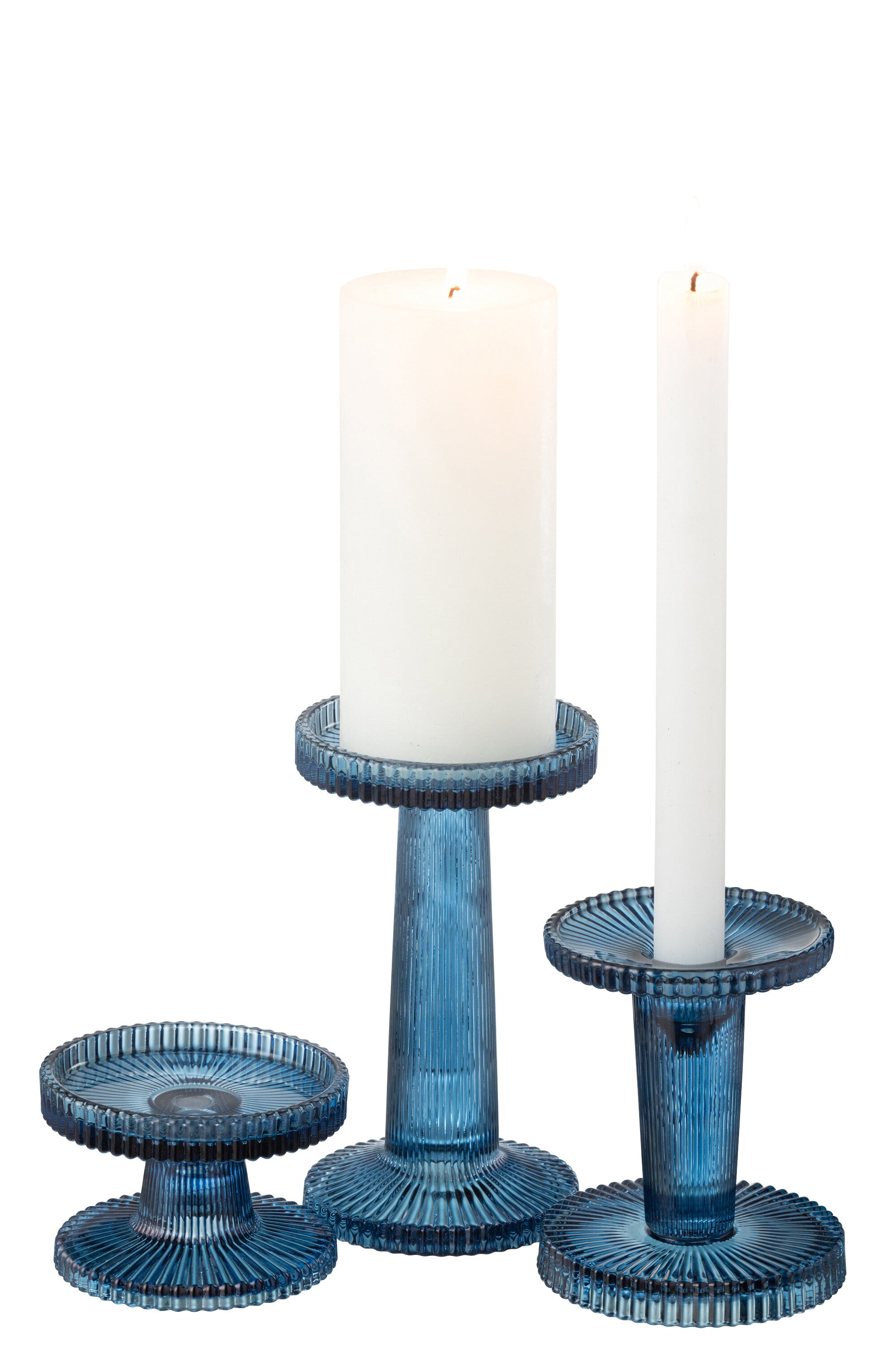Set van 3 kaarsenhouders Nelly Glas Blauw