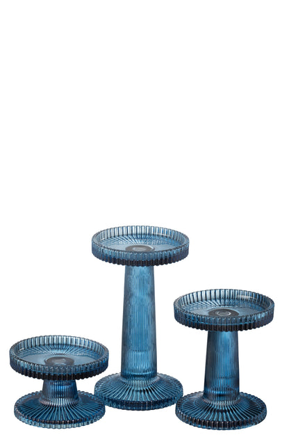 Set van 3 kaarsenhouders Nelly Glas Blauw