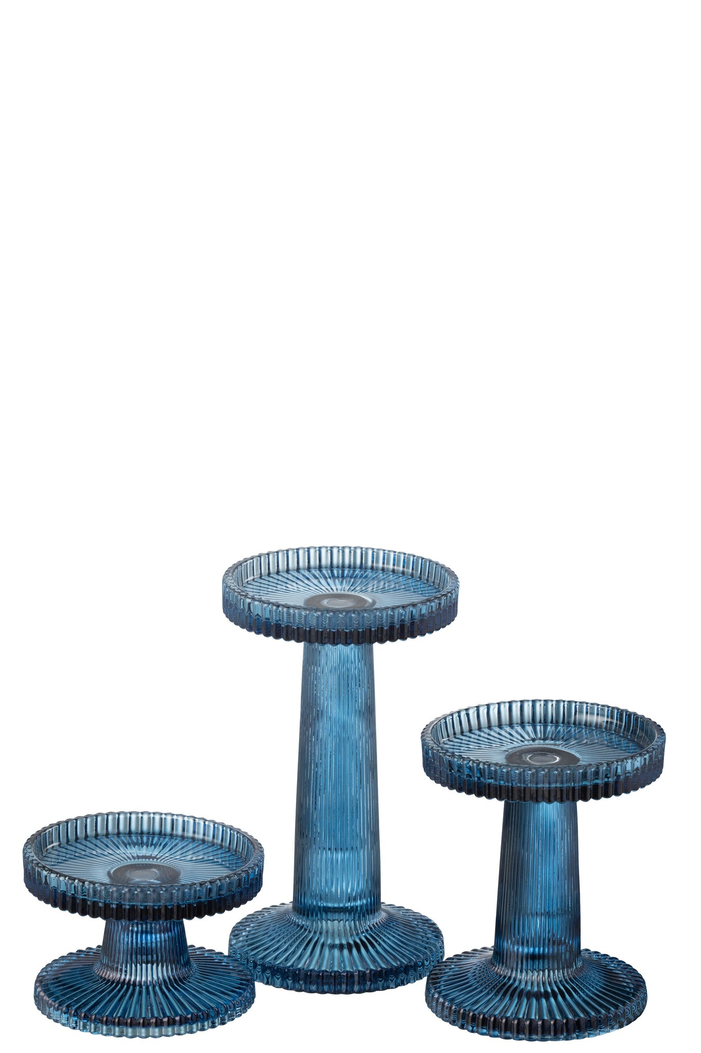 Set van 3 kaarsenhouders Nelly Glas Blauw
