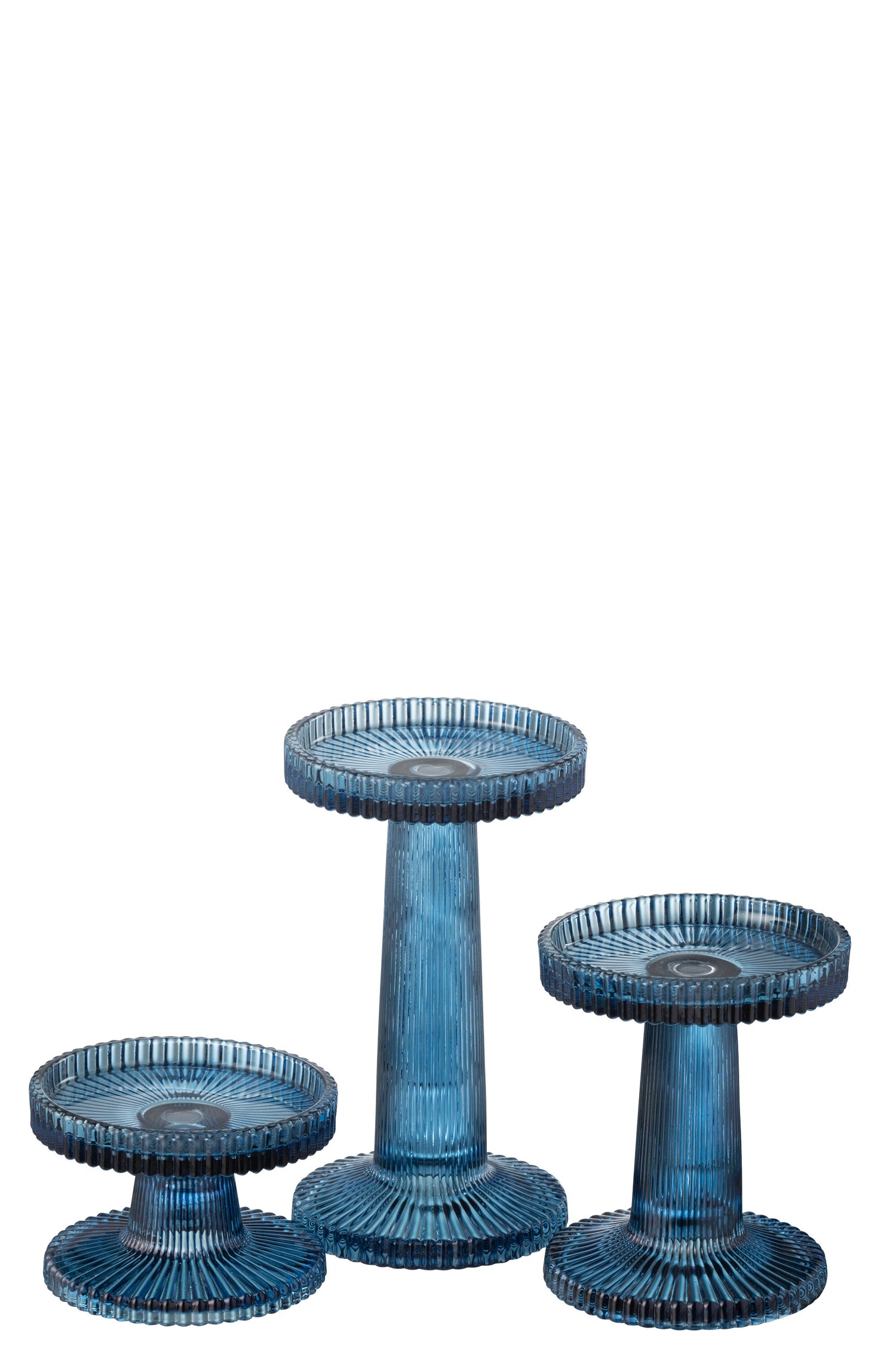 Set van 3 kaarsenhouders Nelly Glas Blauw