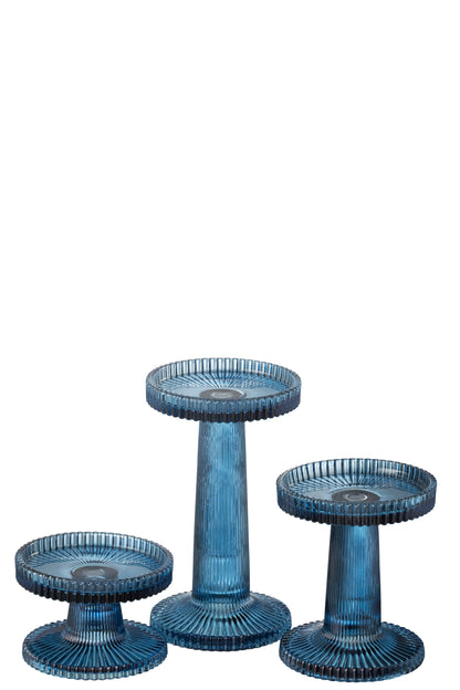 Set van 3 kaarsenhouders Nelly Glas Blauw
