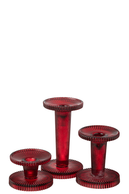 Set van 3 kaarsenhouders Nelly Glas Kersenrood