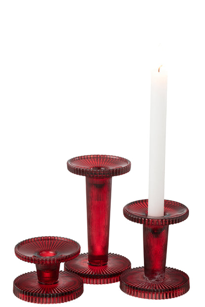 Set van 3 kaarsenhouders Nelly Glas Kersenrood