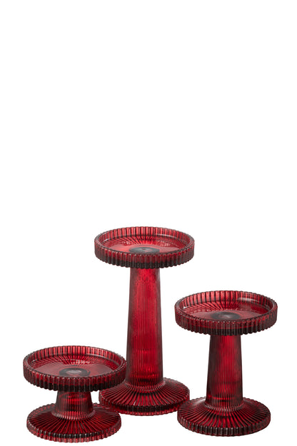 Set van 3 kaarsenhouders Nelly Glas Kersenrood