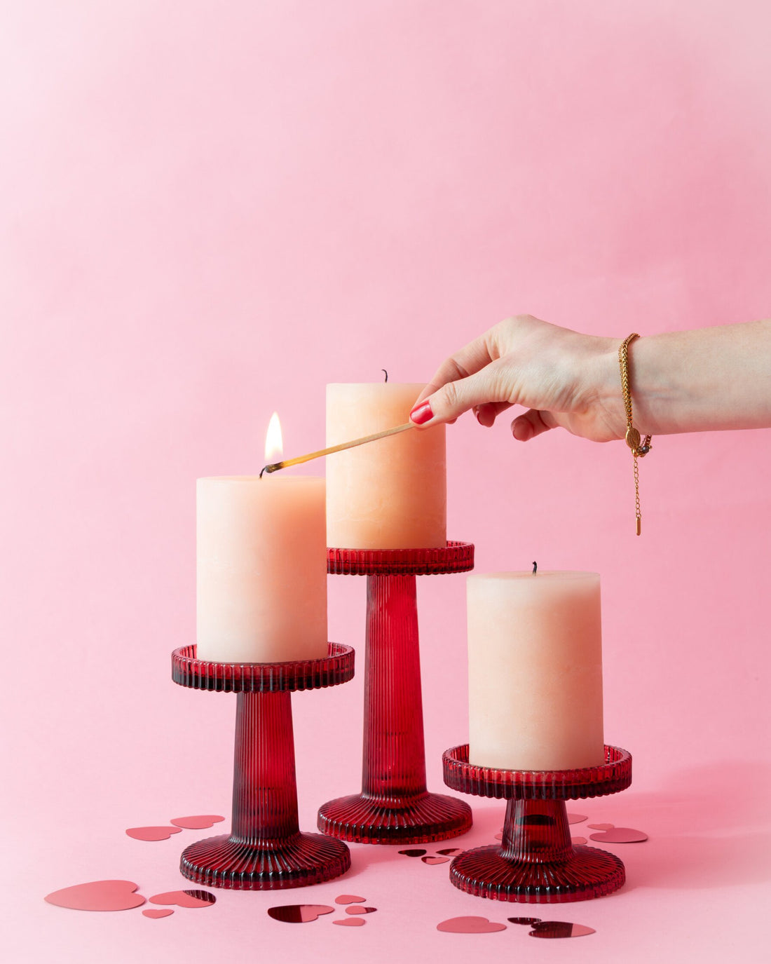 Set van 3 kaarsenhouders Nelly Glas Kersenrood