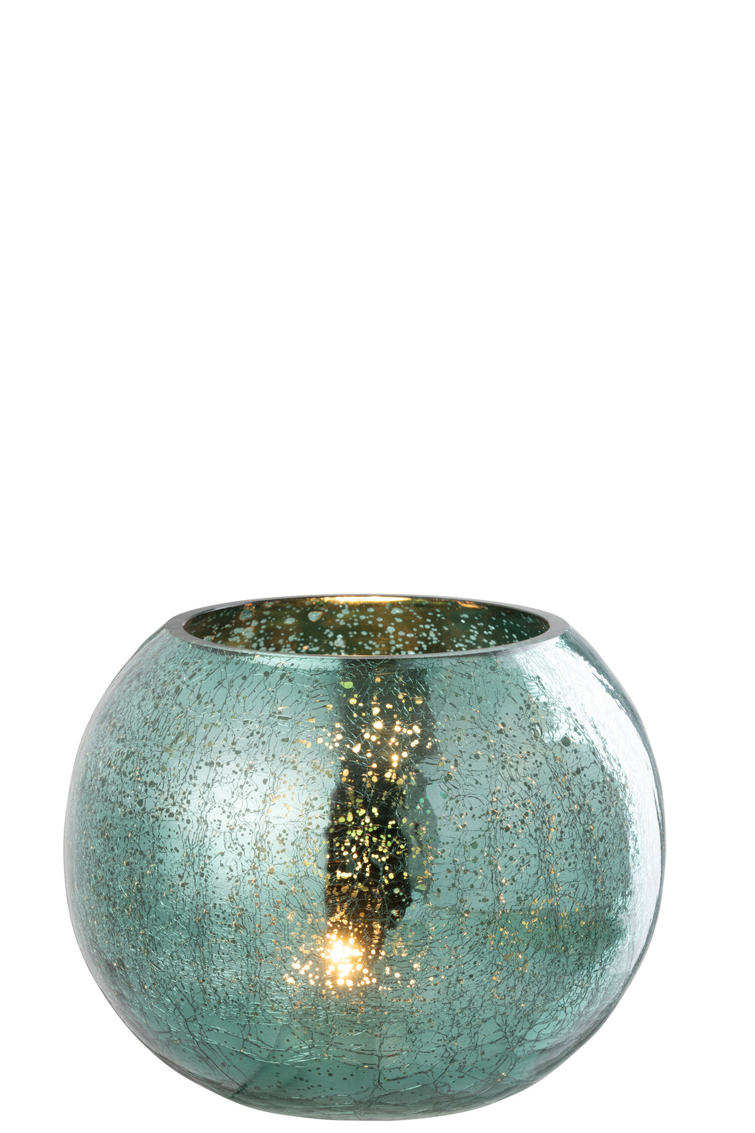 J-Line Theelichthouder Bal Craquel -  Glas Watergroen Large